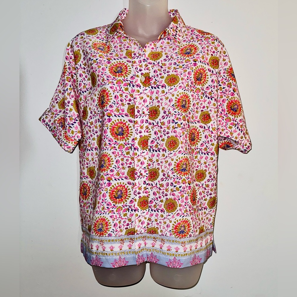 Anthropologie MAISON d’Amélie Button-Down Short-Sleeve Floral Blouse